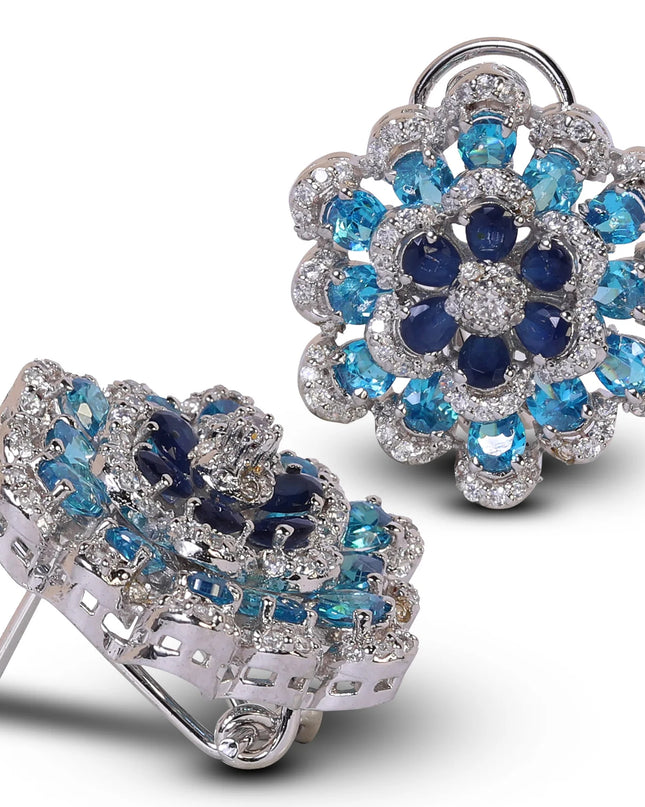 Sapphire Flower Halo Set-009