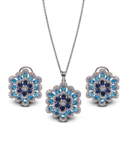 Sapphire Flower Halo Set-009