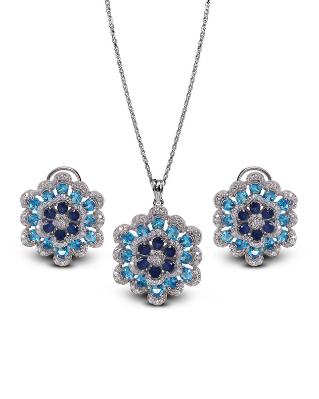 Sapphire Flower Halo Set-009