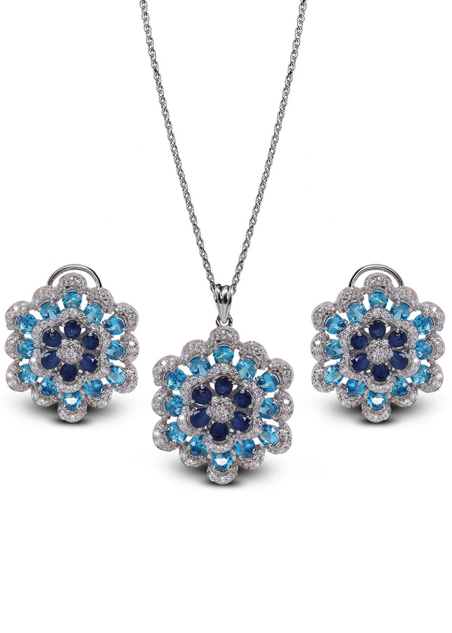 Sapphire Flower Halo Set-009